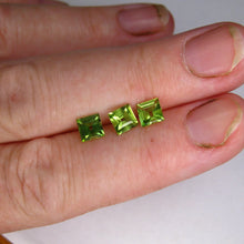 Load image into Gallery viewer, #158 Peridot Trio Square Emerald Cut 0.75cts each